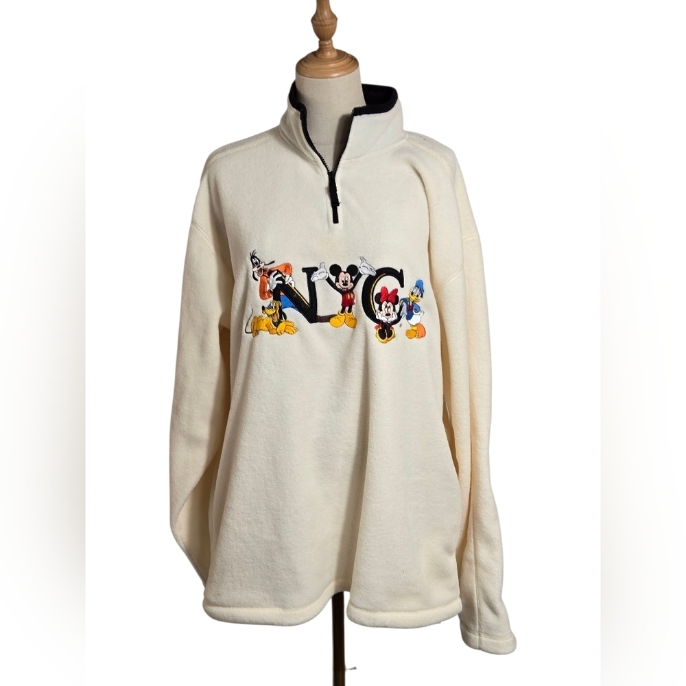 Disney NYC Vintage Cream Mickey And Friends Quarter-Zip Fleece Pullover